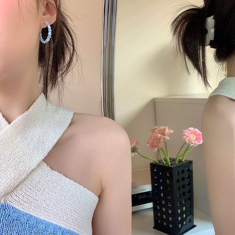 Khuyên Tai Hình Bông Hoa Đính Ngọc Trai Màu Xanh Dương 2022