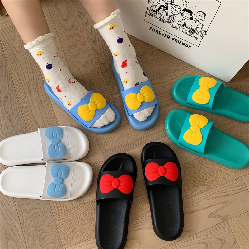 JY502- C3 NƠ BA MÀU- Dép quai ngang đế mềm NƠ TO nữ dễ thương êm chân bền chắc ma sát bám sàn tốt không trơn trượt