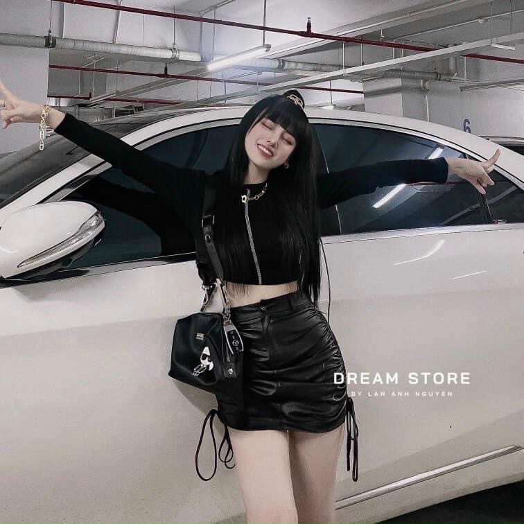 Chân Váy Da Rút Dây 2 Bên Xịn Xò,Chân Váy Da Nữ-LY STORE