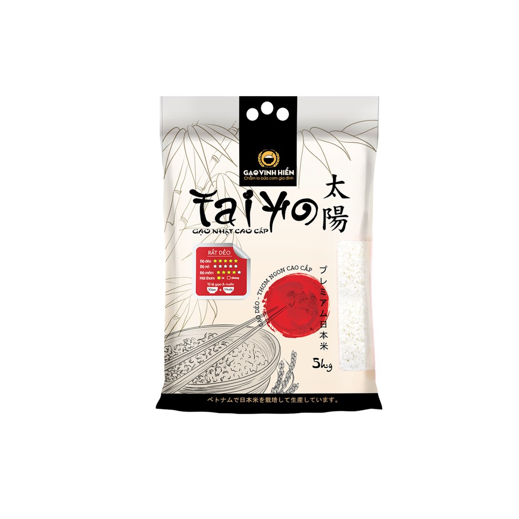 Gạo Nhật Taiyo Vinh Hiển cao cấp 5kg - Dẻo nhiều, mềm thơm, ngon cơm