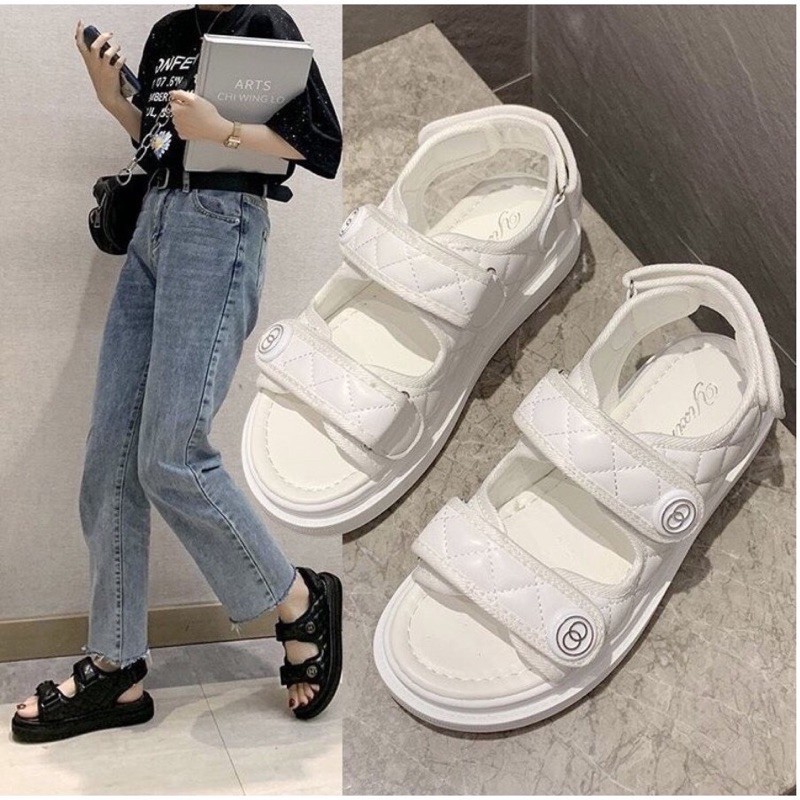 (freeship) dép sandal nữ quai dán kẻ mắt cáo thời trang