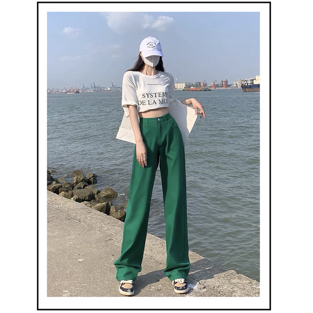 Quần Jean Ống Suông Rộng MunMunStore Quần Bò Óng Đứng Trơn Cơ Bản Cạp Lưng Cao Chất Jean Cao Cấp