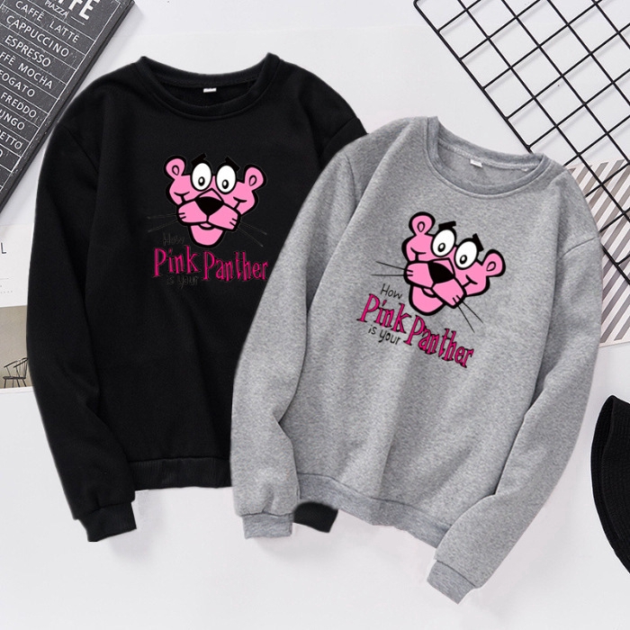 Top/T-shirt/ Women's clothes,Pink Leopard Head,Crew Neck,Long Sleeve,Polyester,Plus Velvet,White,Red,etc,Size S-3XL【YXC】
