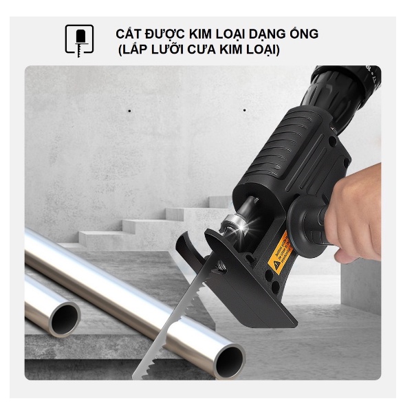 Phụ kiện đầu chuyển đổi máy khoan thành cưa lọng, cưa kiếm đa năng kèm theo 3 lưỡi