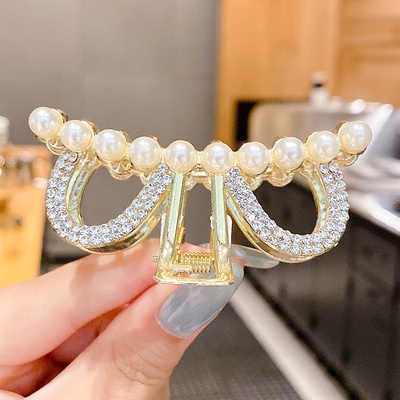 Kẹp tóc kim loại đính đá/ ngọc trai cỡ lớn phong cách Hàn Quốc