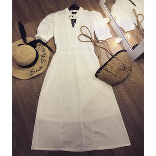Váy cổ V tay bồng