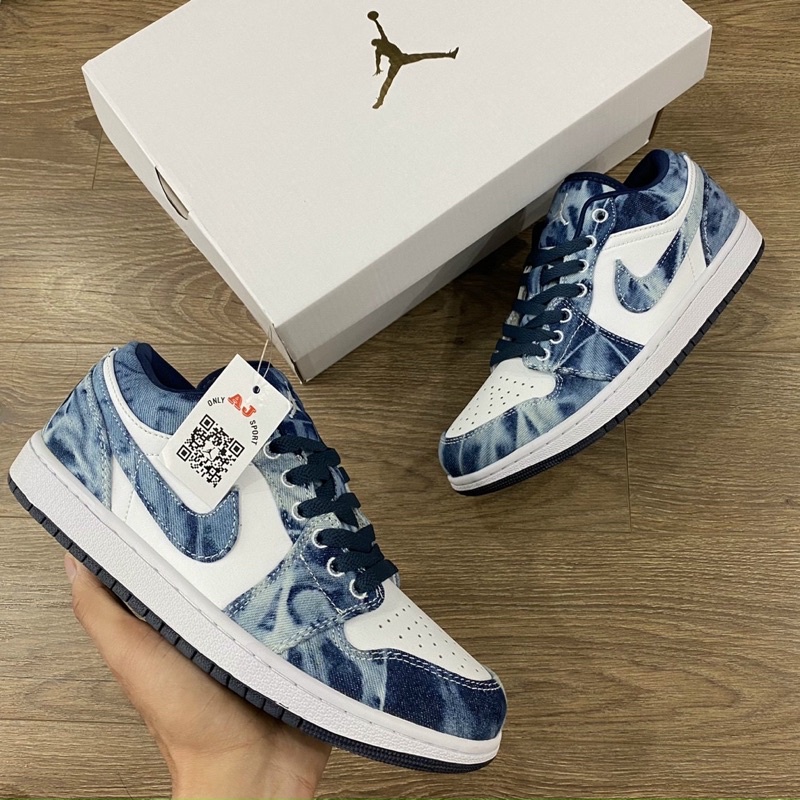 [SIÊU PHẨM ] JORDAN 1 LOW RIN BLUE Giày thể thao JD vải bò Ảnh thật freeship