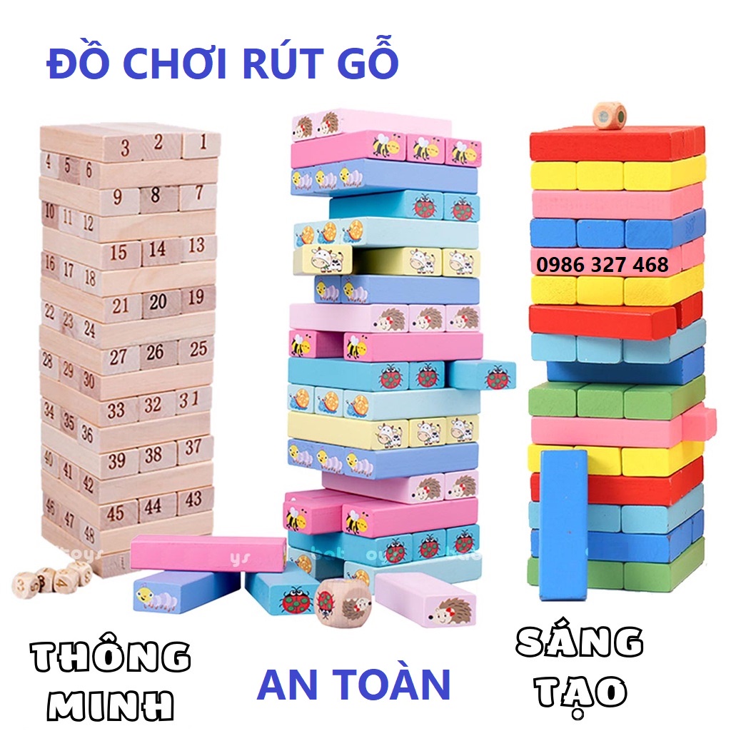 [ SỈ ] Đồ Chơi Rút Gỗ 48 Thanh Size To Nặng 1kg: RÚT GỖ SỐ, MẦU, HÌNH