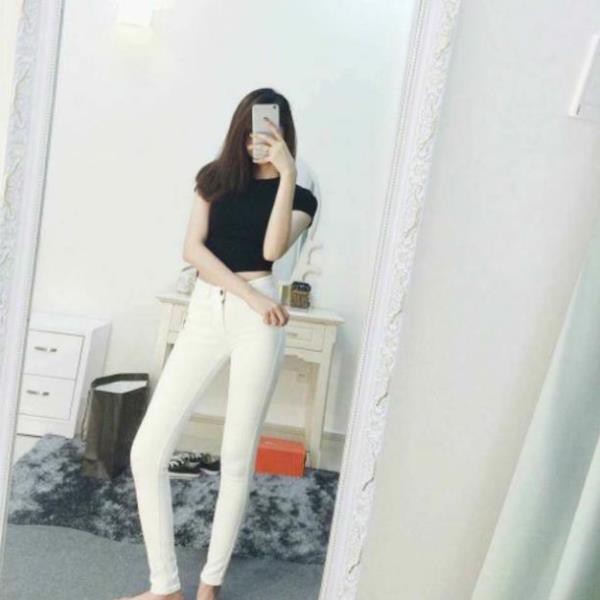 [fFREESHIP] Quần Jean skinny trắng cạp cao qua rốn - jean162