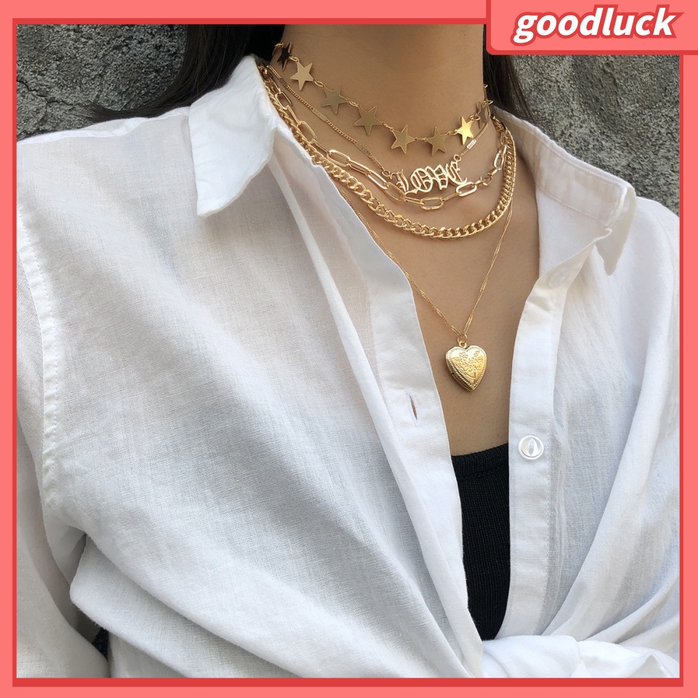 Set 5 Dây Chuyền Mặt Hình Ngôi Sao / Trái Tim Thời Trang Cho Nữ