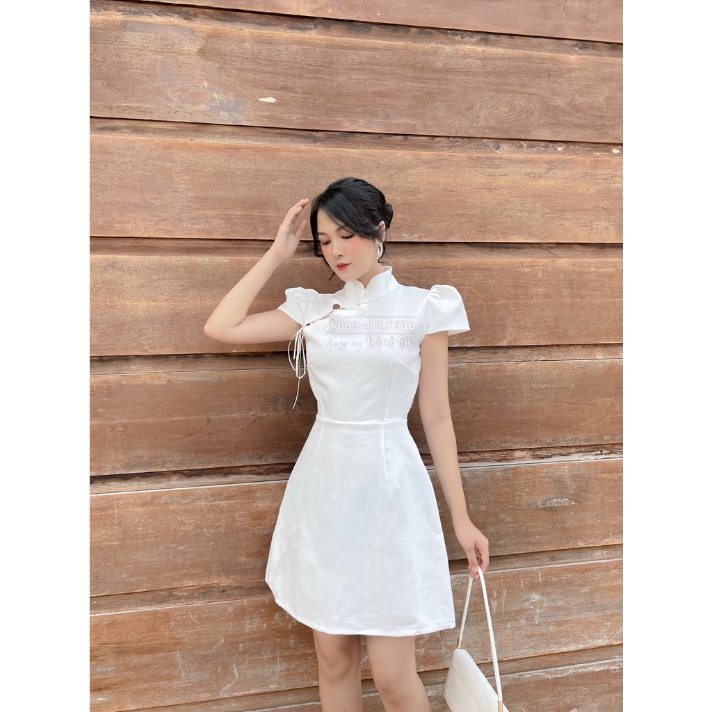 Đầm  dự tiệc phá cách từ áo dài,  đan nơ ruy băng ngang ngực sang trọng DG4268