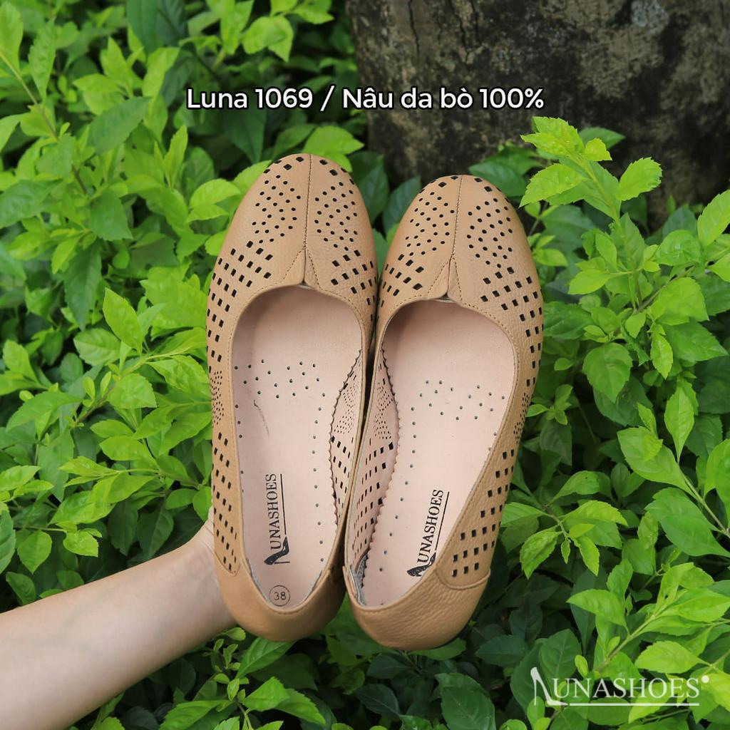 Giày bệt nữ, giày búp bê nữ da bò Lunashoes 1069 màu đen nâu trắng vàng bảo hành 24 tháng 1 đổi 1 giày búp bê