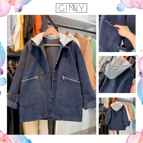Áo khoác Jean túi zip nón nỉ nữ GINNY AKJ-TK02 | Thời Trang Nữ | Chất Jean Xịn | GINNY.VN (CHÍNH HÃNG by Ginny)