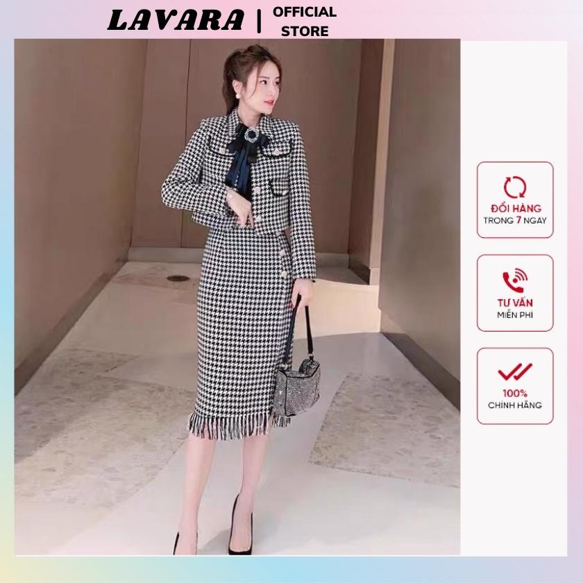 Set dạ tweed nữ dài tay chân váy dài phong cách Hàn Quốc LAVARA SET02