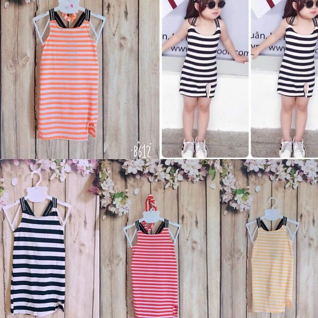 Combo 1-2-3 váy 2 dây bé gái kẻ ngang size 1-6 ib mầu