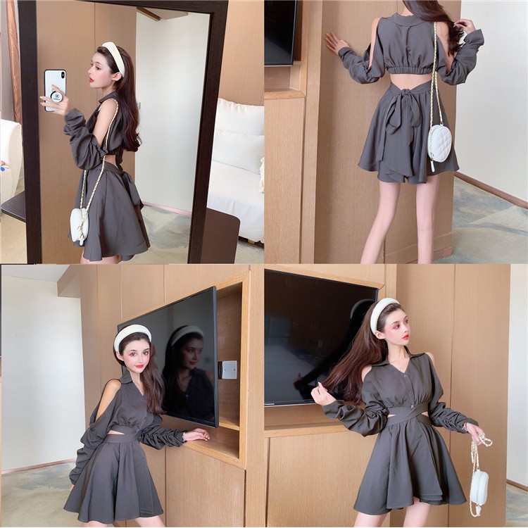 Đầm dáng xòe nữ tay dài mini Emilyshop