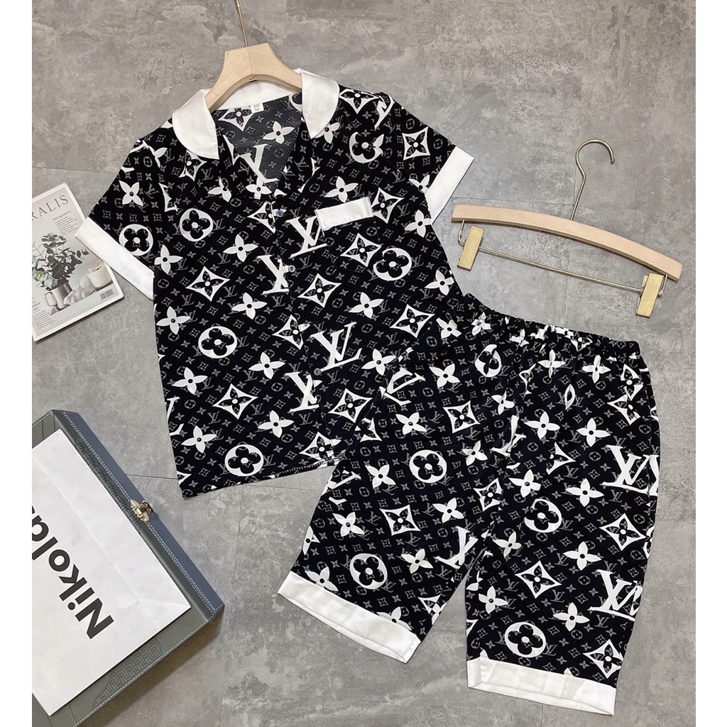 Bộ Mặc Nhà Chất Lụa Mango Cao Cấp Áo Cộc Tay Quần Ngố Họa Tiết,Pijama mặc hè  sang chảng