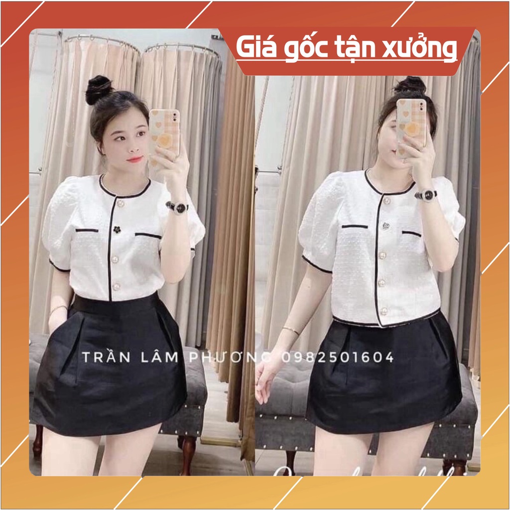 Áo Sơ Mi Xốp Tiểu Thư Viền Đen