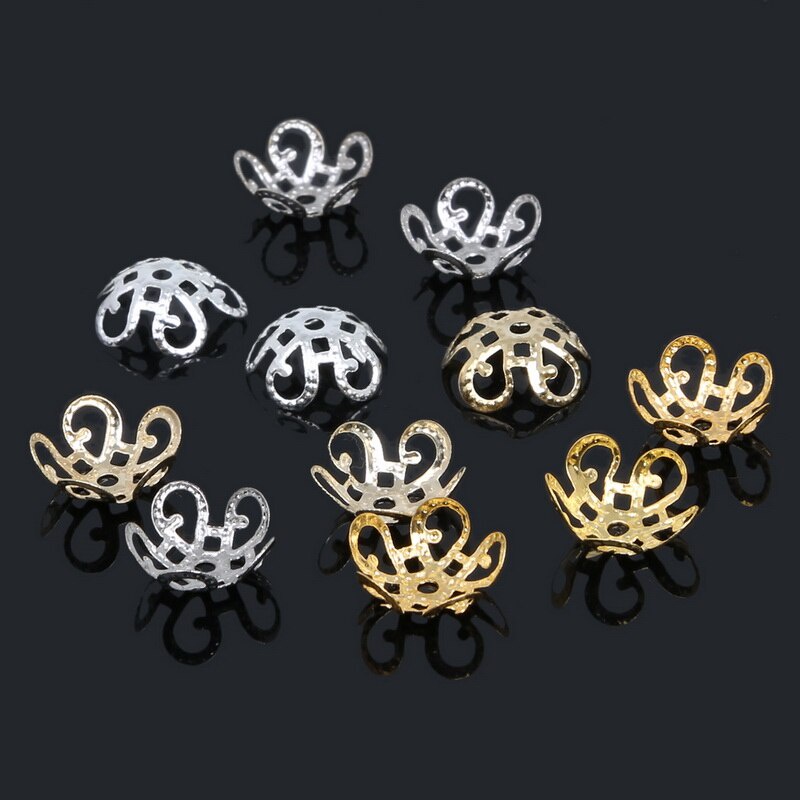 mamumull.vn Set 100 Phụ Kiện Làm Trang Sức Hình Hoa Rỗng Bằng Đồng / Bạc / Đồng Mạ Vàng 10x4mm 5leaf