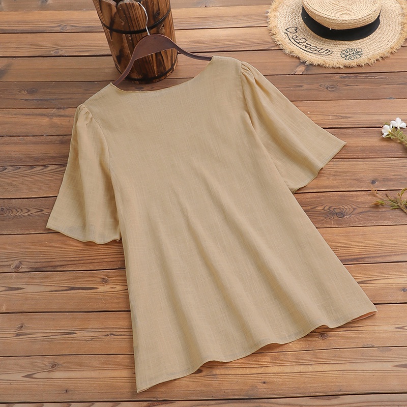 Áo thun Zanzea tay lửng màu trơn phong cách Hàn Quốc thời trang cho nữ