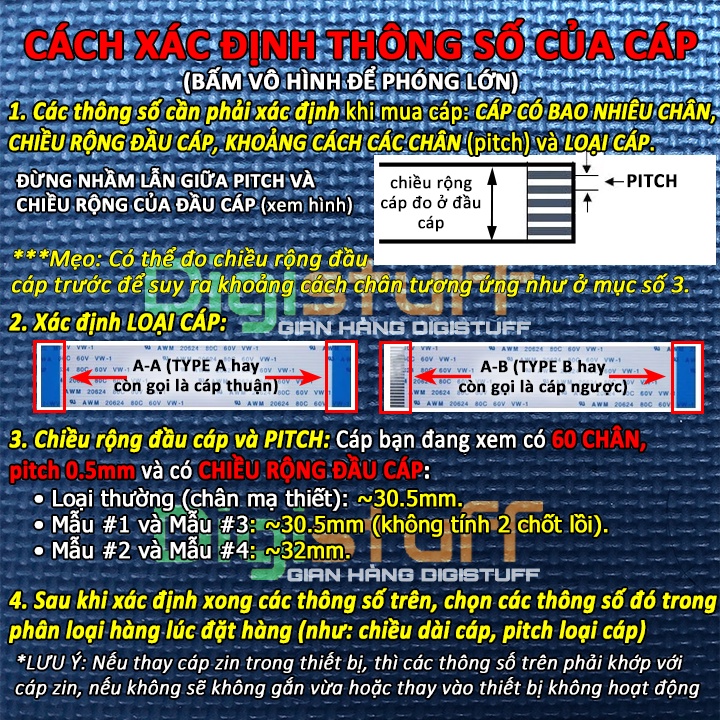 Cáp dẹt 60 chân thay cáp nối bo t-con ( tcon ), cáp tín hiệu màn hình TV Ti vi LCD/LED, và các thiết bị khác