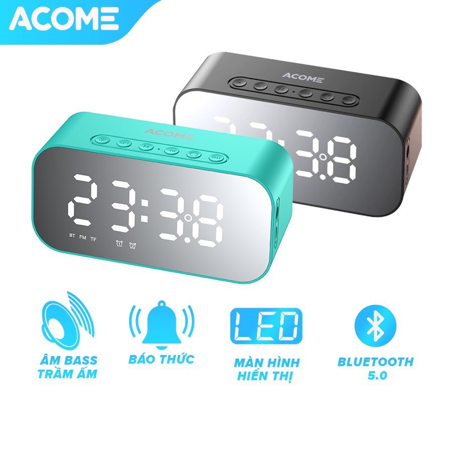 Loa Bluetooth ACOME A5 5W Màn Hình LED Đồng Hồ Báo Thức - Hỗ Trợ Thẻ Nhớ & Nghe FM - Hàng Chính Hãng