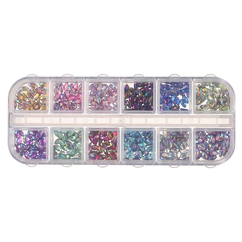 OKDEALS 12 Grids/Box New Nail Decorations Charms Fashion|Horse Eye AB|DIY Nail|3D Glitter Mixed Color Hot Face Body Adornment