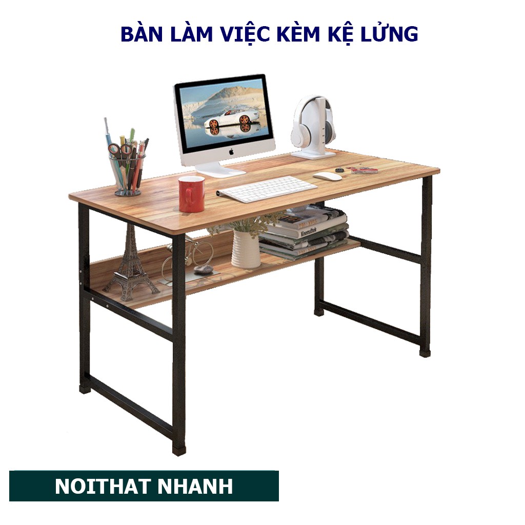 Bàn làm việc chân sắt, mặt bàn bo góc an toàn và định vị 4 lỗ bắt ốc dễ dàng, chân sắt sơn tĩnh điện chống gỉ và xước