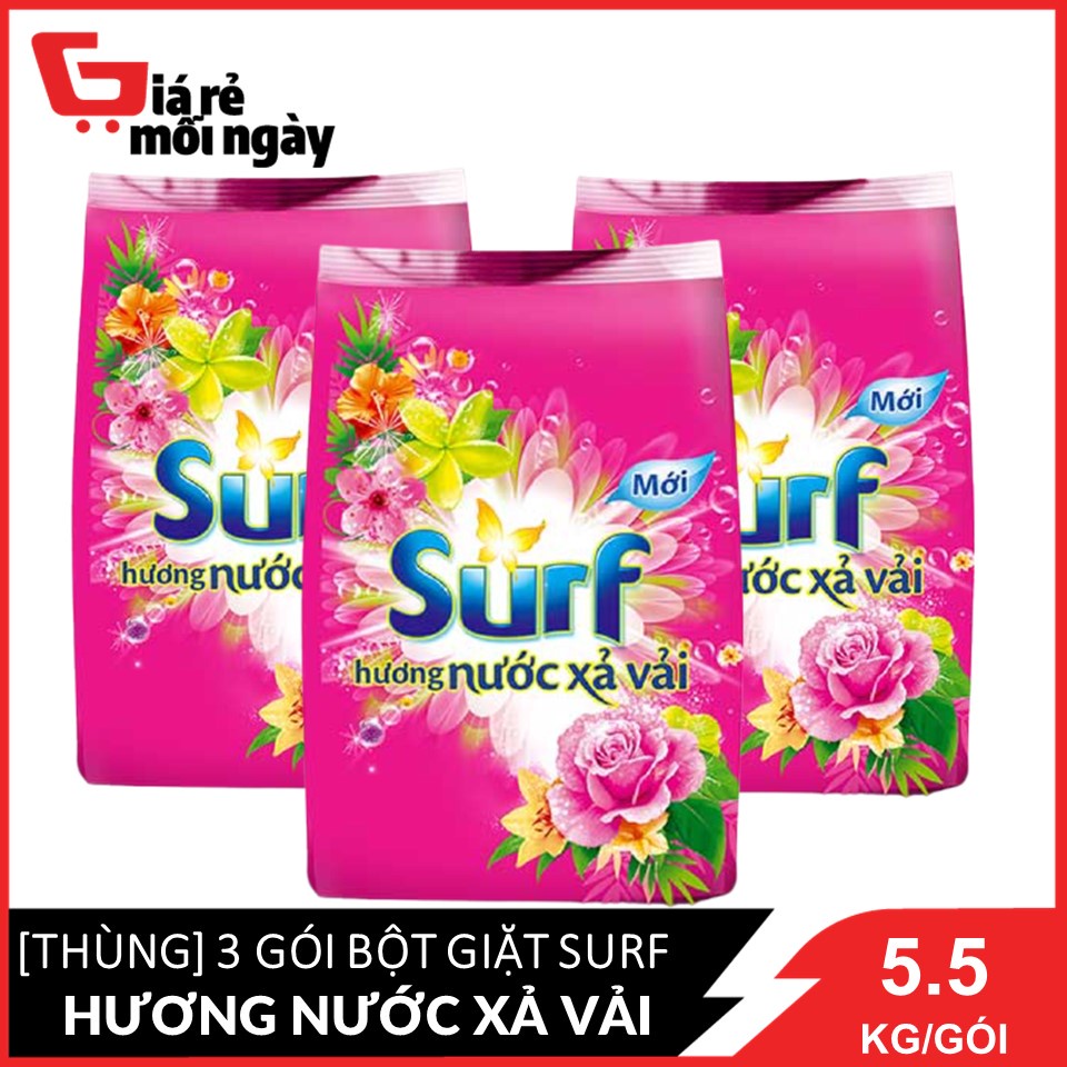 Giá sỉ nguyên thùng bột giặt Surf Hương nước xả vải (Hồng) Gói lớn 5.8kgX3