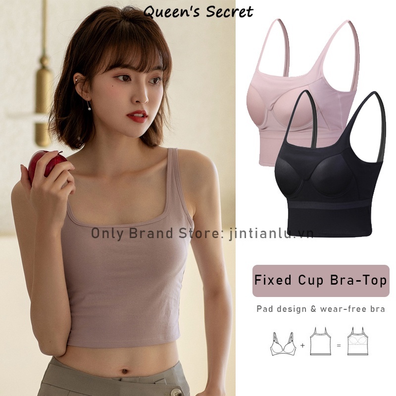 Áo Lót 100% cotton Cố Định Có Miếng Lót Cổ Vuông Cổ Điển Cho Nữ