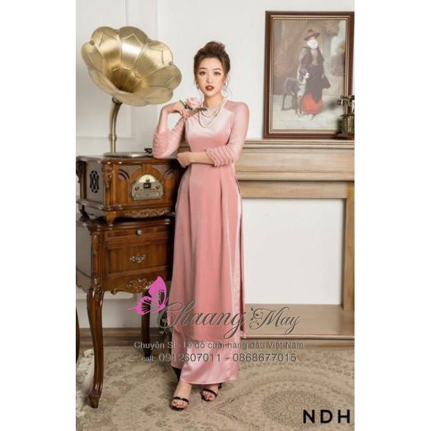 Áo dài nhung Hồng Tây ⚡ FREESHIP ⚡ Màu áo dài ngọt ngào, đẹp sang chảnh kèm quần