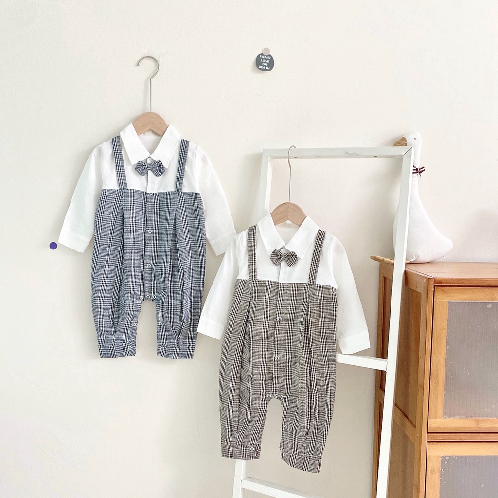 Áo liền quần Sanlutoz họa tiết caro tay dài thời trang cho bé trai