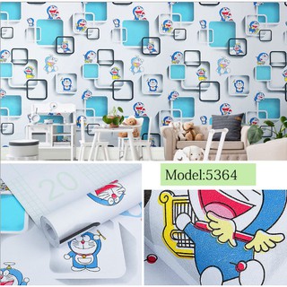 Cuộn 10m giấy dán tường Do re mon ô vuông