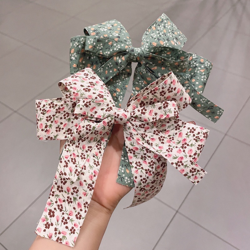 Kẹp Tóc Hình Nơ Lớn Họa Tiết Hoa Phong Cách Hàn Quốc Cho Nữ
