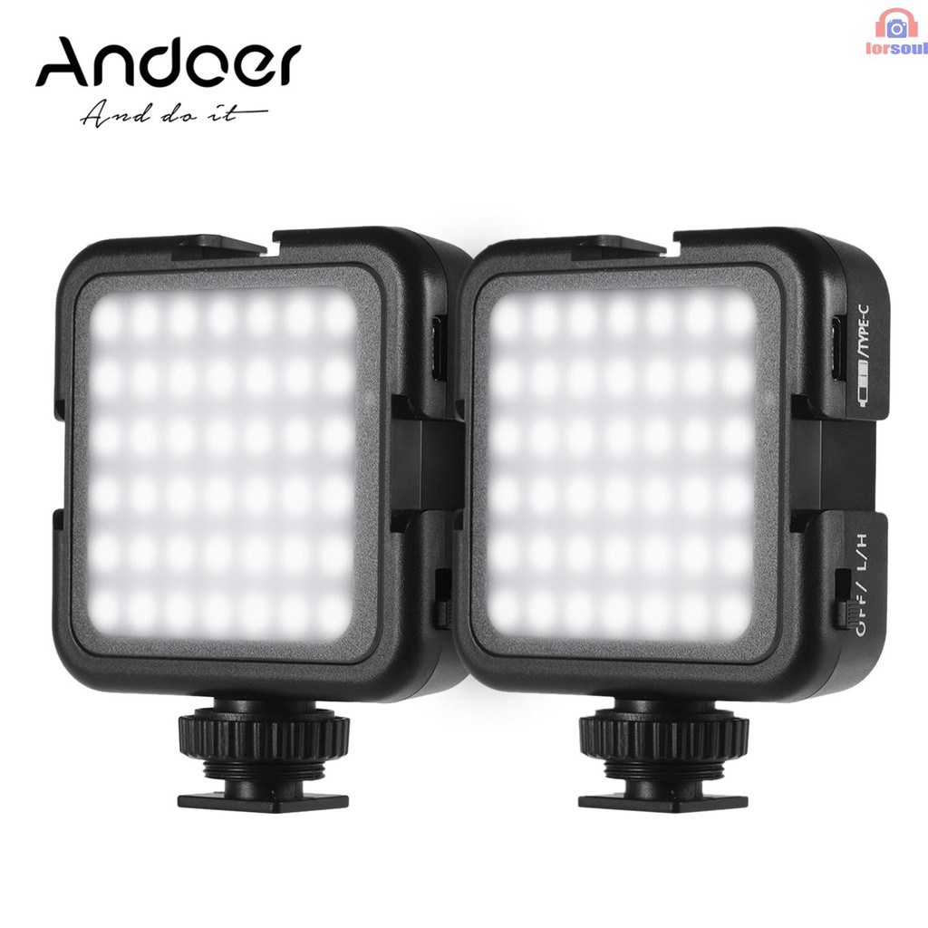 Bộ 2 đèn LED trợ sáng Andoer 42 bóng 6000K siêu sáng nhiệt độ màu ổn định cho máy ảnh Canon Nikon Sony Digital DSLR