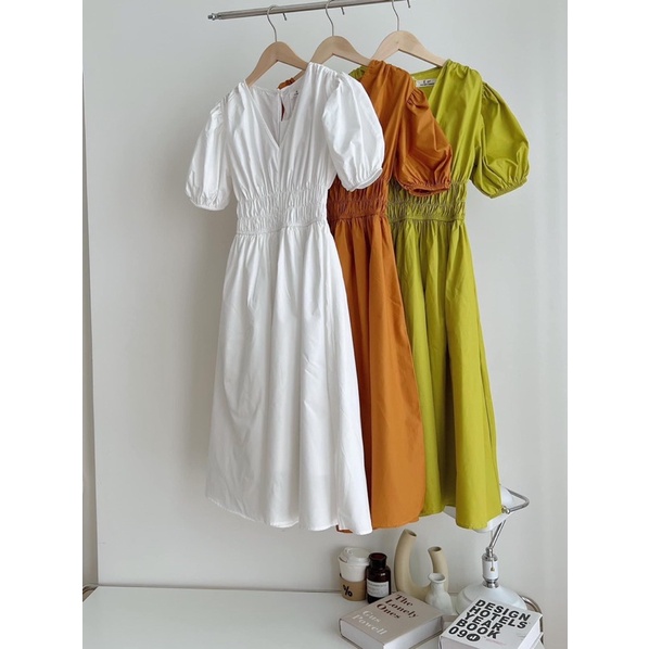 [Ảnh thật/Video]Váy Thô chun eo Mới về thiết kế cổ V dáng dài bo chun eo tôn dáng Đầm maxi Hàn Quốc đẹp nhẹ nhàng