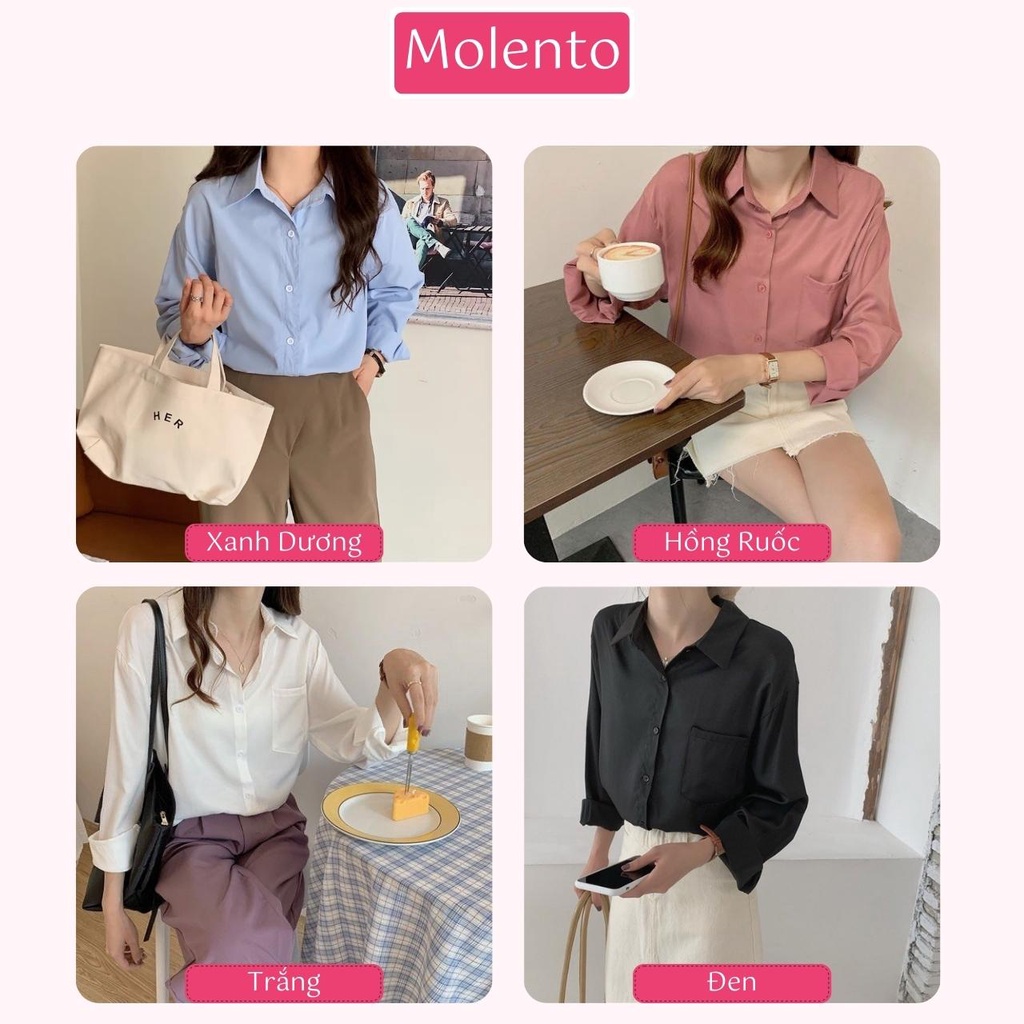 Áo Sơ Mi Nữ From Rộng Công Sở Dài Tay Phong Cách Ulzzang Vintage Hàn Quốc Chất Đũi Tơ Đẹp Màu Sắc Trẻ Trung Molento M95