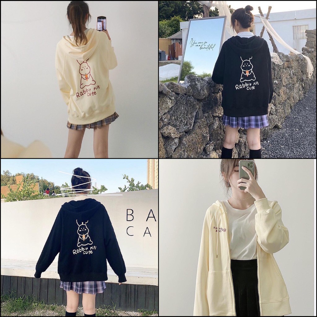 [Mã FAGREEN1505 giảm 10% tối đa 30K đơn 99K] Áo Khoác Zip in Thỏ Cà Rốt dễ thương (kèm ảnh thật)