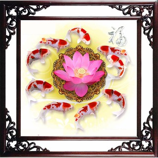 Tranh Đính Đá ABC 3D Chín Cá Quanh Hoa Sen Hồng 6111 (KHÁCH TỰ ĐÍNH) KT:63X63CM