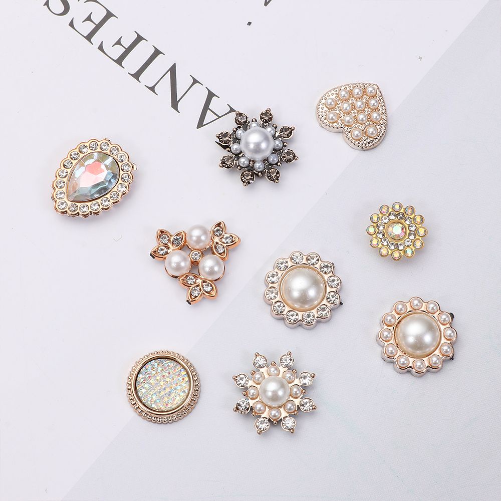 Set 10 ghim cài áo hình hoa đính ngọc trai lấp lánh DIY