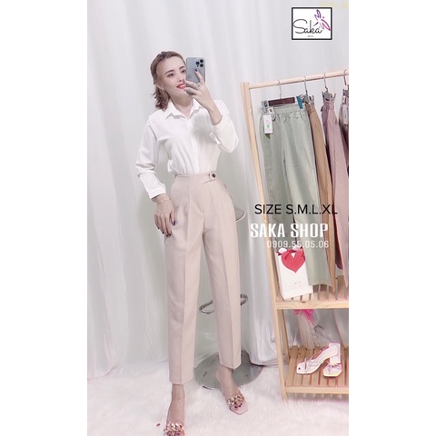 Quần baggy nút bọc phía sau lưng thun vải tuyết mưa dày dặn