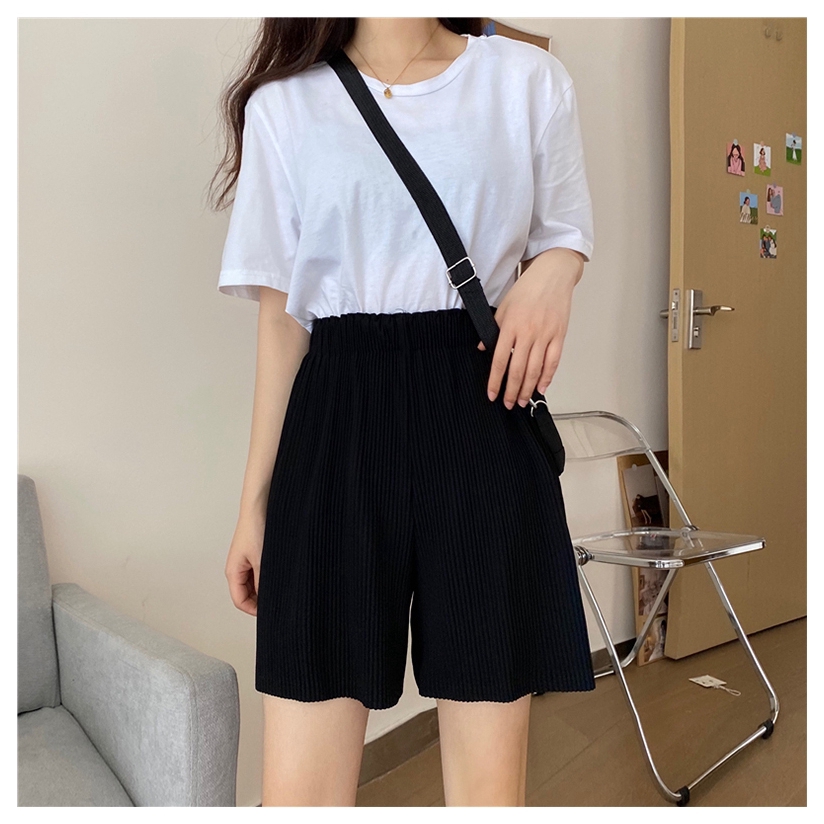 SUXI Quần Short Thiết Kế Lưng Cao Màu Trơn Dáng Rộng Thoải Mái