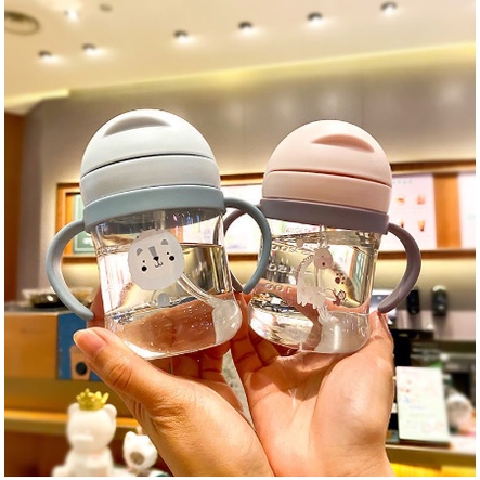 Bình tập hút cho bé chống sặc 250ml nhỏ gọn có tay cầm ,bình nước nhựa cho bé có ống hút