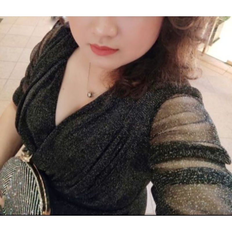 Đầm body nhũ kim tuyến Cao Cấp  tay dài cổ V đắp chéo nhúng thân