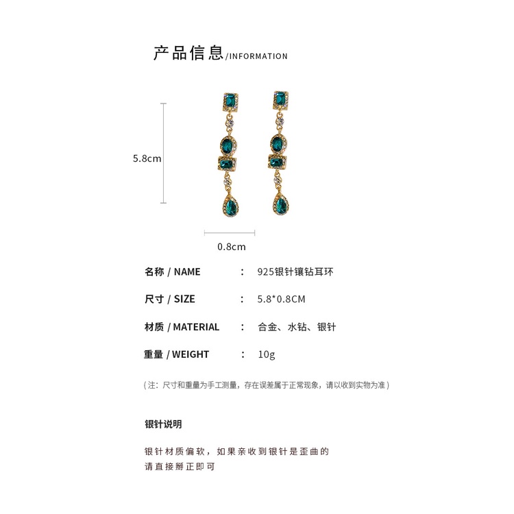 Hoa tai mạ bạc 925 dáng dài sang trọng theo phong cách Pháp hợp thời trang