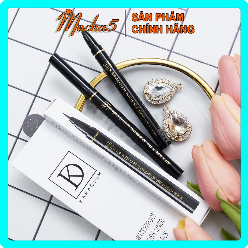 Kẻ dạ mắt Karadium Waterproof BRUSH LINER BLACK Vỏ Trắng nét mảnh chống trôi chống lem