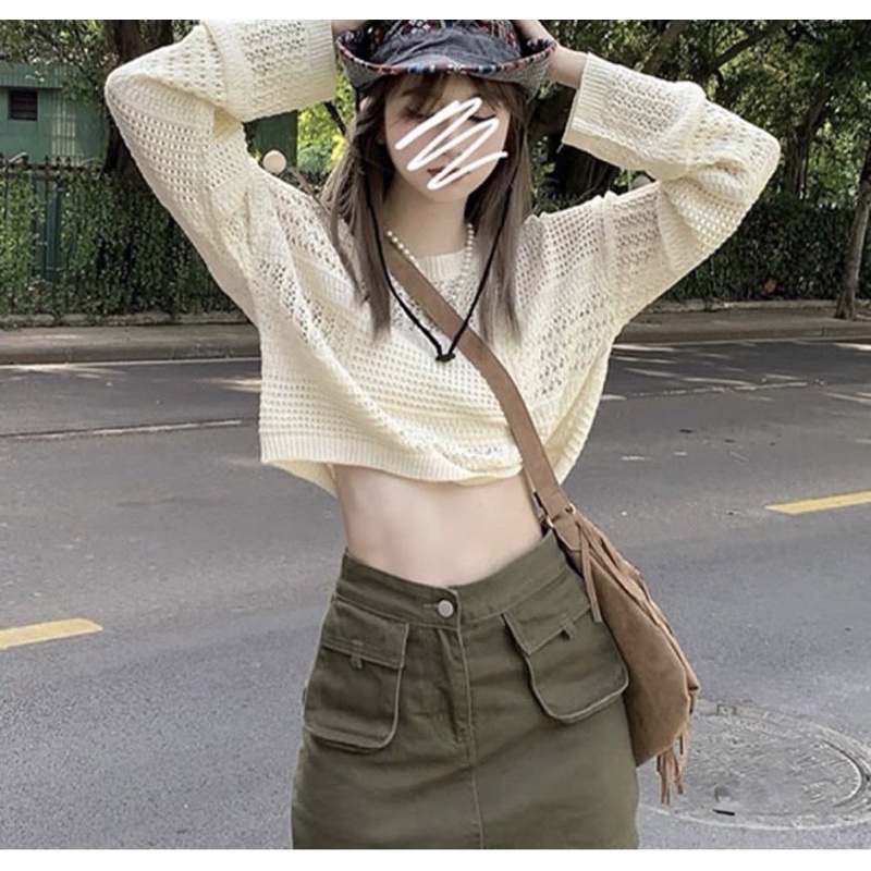 Set áo lưới kèm áo 2s chân váy kaki