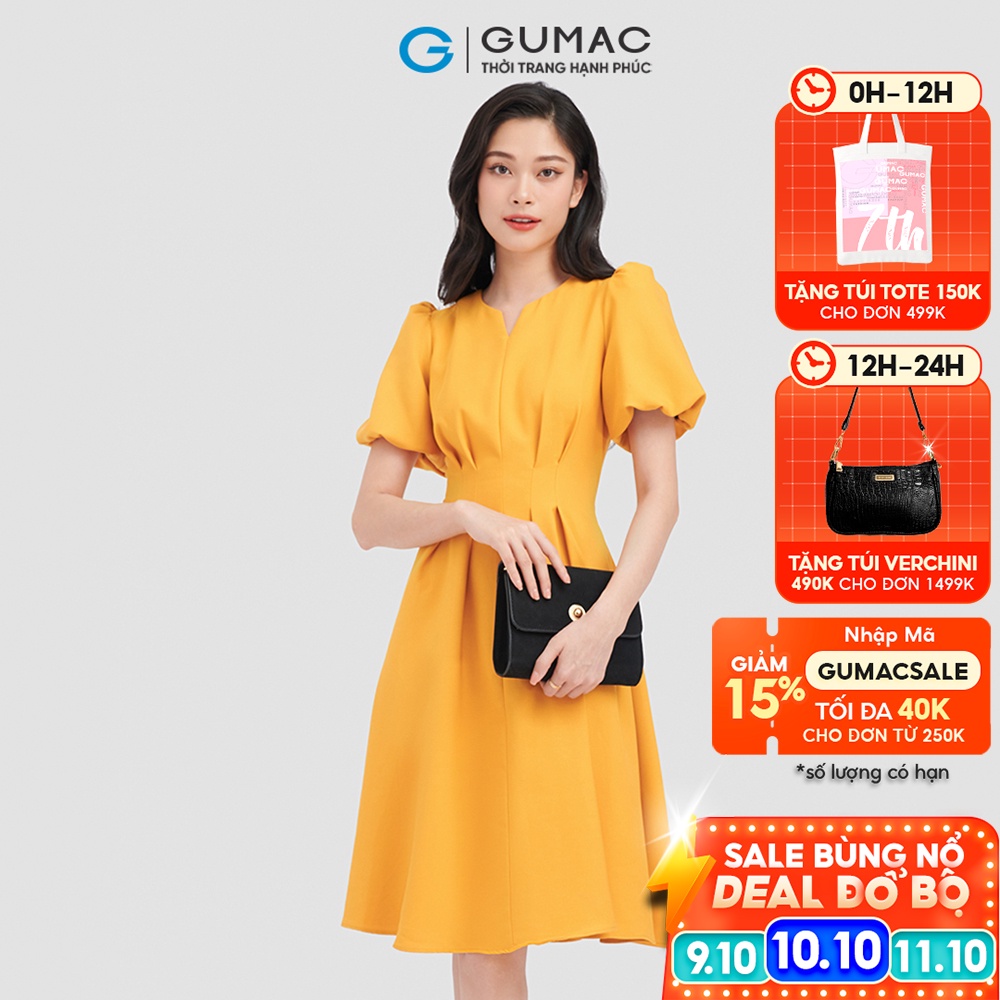 Đầm tay bí chiết ly thời trang GUMAC LD0830