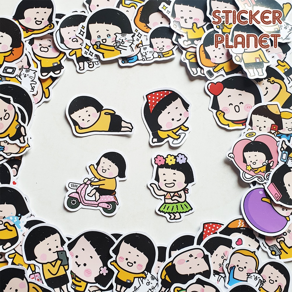 Sticker hình dán Mobile girl MIM và YAM dễ thương, pastel trang trí mũ bảo hiểm, dán Laptop, journal, sổ tay, note book