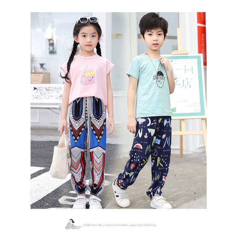 Quần dài phong cách thể thao dáng rộng chống muỗi vải mỏng nhẹ thời trang mùa hè cho bé